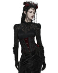 Punk Rave Womens Baroque Gothic Rose Embroidered Velvet Cincher Corset - Red & Black