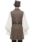 Devil Fashion Elphinstone Mens Long Steampunk Waistcoat Vest - Brown