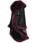 Eva Lady Womens Baroque Gothic Damask Winter Coat With Faux Faur Trims - Black & Red