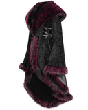 Eva Lady Womens Baroque Gothic Damask Winter Coat With Faux Faur Trims - Black & Red