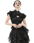Dark In Love Womens Gothic Jacquard & Lace Keyhole Blouse Top