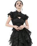 Dark In Love Womens Gothic Jacquard & Lace Keyhole Blouse Top