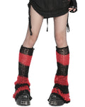 Punk Rave Shredded Broken Knit Flared Leg Warmers - Black & Red