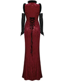 Punk Rave Womens Gothic Embossed Rose Velvet & Faux Fur Cheongsam Dress - Red