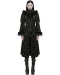 Punk Rave Womens Long Gothic Damask & Faux Fur Hooded Coat