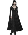 Punk Rave Womens Long Gothic Rose Velvet Flared Split Sleeve Maxi Dress - Black