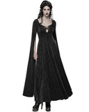 Punk Rave Womens Long Gothic Rose Velvet Flared Split Sleeve Maxi Dress - Black