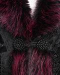 Eva Lady Womens Baroque Gothic Damask Winter Coat With Faux Faur Trims - Black & Red