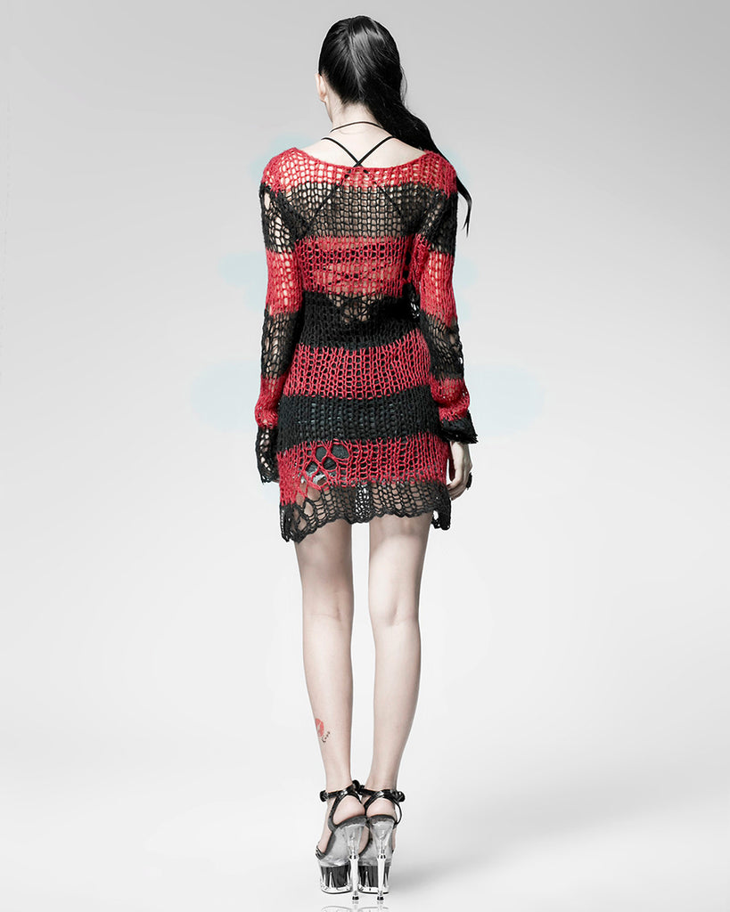 Distressed Knit Rave Punk Rave Shredded Knit Sweater - Black & Red – Violent Delights