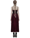Punk Rave Daily Life Womens Long Gothic Crushed Velvet Applique Maxi Dress - Red