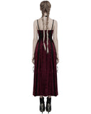 Punk Rave Daily Life Womens Long Gothic Crushed Velvet Applique Maxi Dress - Red