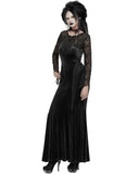 Punk Rave Womens Long Gothic Velvet & Lace Applique Maxi Dress - Black