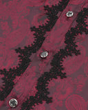Devil Fashion Mens Gothic Crucifix Paisley Jacquard Dress Shirt & Cravat - Red & Black