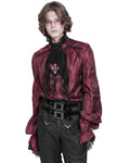 Devil Fashion Mens Gothic Crucifix Paisley Jacquard Dress Shirt & Cravat - Red & Black