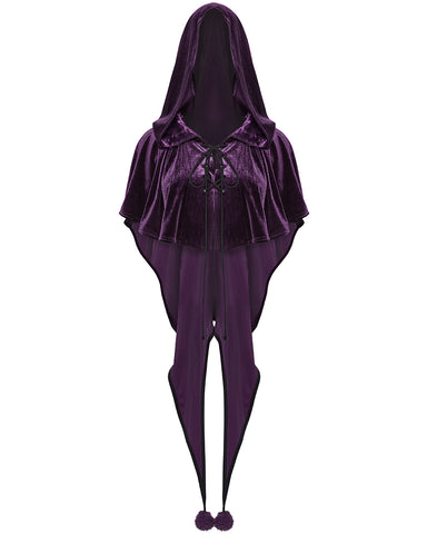 Punk Rave Daily Life Womens Velvet Gothic Lolita Hooded Split Tails Bolero Cape - Purple