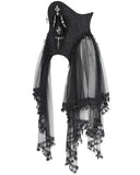 Eva Lady Womens Elegant Gothic Crucifix Embellished Corset With Fringed Mesh Train