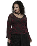 Punk Rave Plus Size Womens Gothic Flocked Mesh Tunic Top - Black & Red