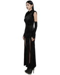 Punk Rave Womens Gothic Embossed Rose Velvet & Faux Fur Cheongsam Dress - Black