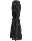 Eva Lady Dark Devore Baroque Gothic Velvet Chained Mermaid Skirt - Black