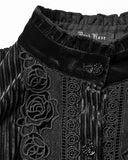 Punk Rave Womens Elegant Gothic Striped Velvet & Lace Applique Blouse Top - Black
