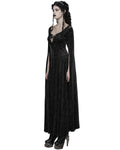 Punk Rave Womens Long Gothic Rose Velvet Flared Split Sleeve Maxi Dress - Black