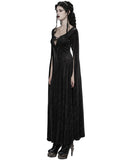 Punk Rave Womens Long Gothic Rose Velvet Flared Split Sleeve Maxi Dress - Black