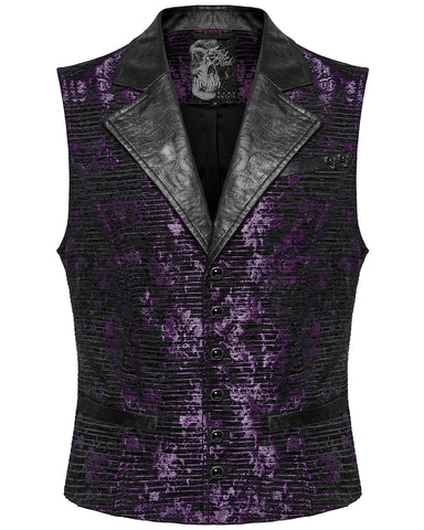 Punk Rave Mens Dark Gothic Skull Jacquard Waistcoat Vest Top Purple & Black