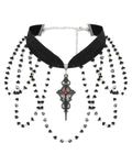 Dark In Love Womens Gothic Crucific Beaded Choker Necklace - Black & Red