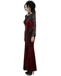 Punk Rave Womens Long Gothic Velvet & Lace Applique Maxi Dress - Red