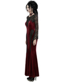 Punk Rave Womens Long Gothic Velvet & Lace Applique Maxi Dress - Red