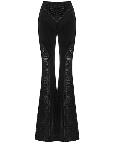 Punk Rave Womens Gothic Velvet & Lace Flared Leggings