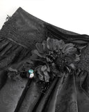 Devil Fashion Womens Long Gothic Jacquard & Lace Bustle Maxi Skirt - Black