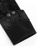 Devil Fashion Mens Long Gothic Victorian Damask Velvet Coat - Black