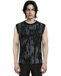 Punk Rave Mens Apocalyptic Gothic Broken Knit Tank Top Vest - Distressed Grey & Black