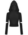 Dark In Love Womens Gothic Punk Cross Shredded Hooded Top