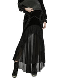 Punk Rave Womens Long Gothic Velvet, Lace & Mesh Fishtail Skirt