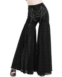 Eva Lady Womens Dark Gothic Punk Chained Damask Mesh Flared Leggings