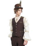 Devil Fashion Mens Tennyson Striped Steampunk Waistcoat - Brown -