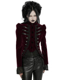 Punk Rave Womens Gothic Velvet Cutaway Military Riding Jacket - Red