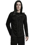 Punk Rave Mens Dark Punk Lace-Up Mesh Inset Top - Black