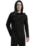 Punk Rave Mens Dark Punk Lace-Up Mesh Inset Top - Black