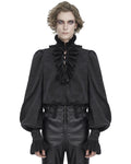 Devil Fashion Mens Gothic Aristocrat Lace Up Ruffle Poet Shirt - Black Jacquard