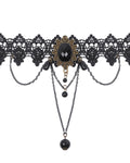 Dark In Love Elegant Gothic Beaded & Chained Lace Choker Necklace - Black