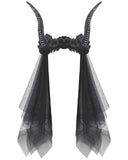 Dark In Love Womens Rose Embellished Horns & Mesh Train Fascinator Tiara