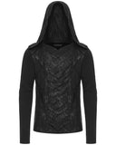 Punk Rave Mens Apocalyptic Punk Broken Knit Patchwork Hooded Top