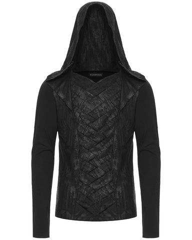 Punk Rave Mens Apocalyptic Punk Broken Knit Patchwork Hooded Top