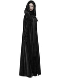 Punk Rave Womens Long Gothic Velvet & Lace Applique Hooded Cloak - Black