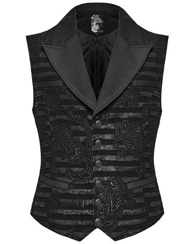 Punk Rave Mens Dark Gothic Striped Paisley Waistcoat Vest