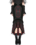 Dark In Love Womens Elegant Gothic Velvet Embroidered Mermaid Skirt - Black & Red