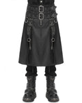 Devil Fashion Mens Dark Gothic Punk Chains Faux Leather Split Kilt Skirt